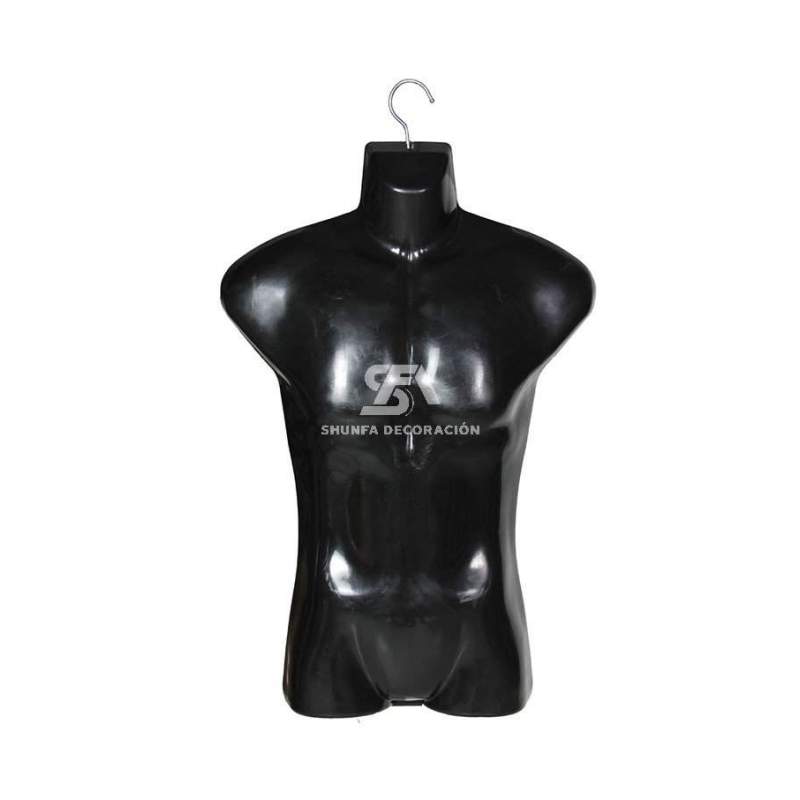Foto de producto busto masculino de plástico negro con gancho de percha