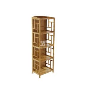 Foto de estantería estrecha de bambú para libros con 4 estantes