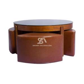 Foto de producto mesa redonda con taburetes base de madera | 90x90x43cm