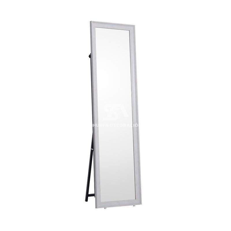 Foto de espejo vertical rectangular con marco de madera y pie plegable color blanco 155x42cm
