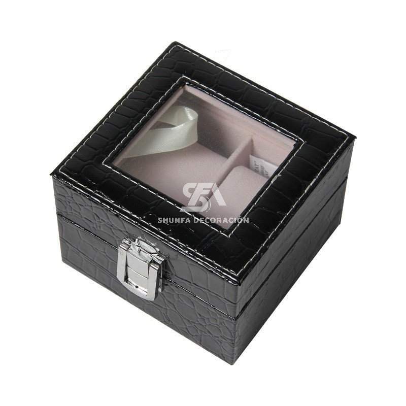 Wrist watch display box for 2 units black crocodile faux leather