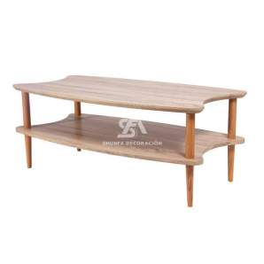 foto de mesa baja rectangular auxiliar de 2 plantas en madera natural y aristas curvas