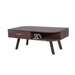 Foto de mesa baja de diseño con cajones en dos tonos de madera natural