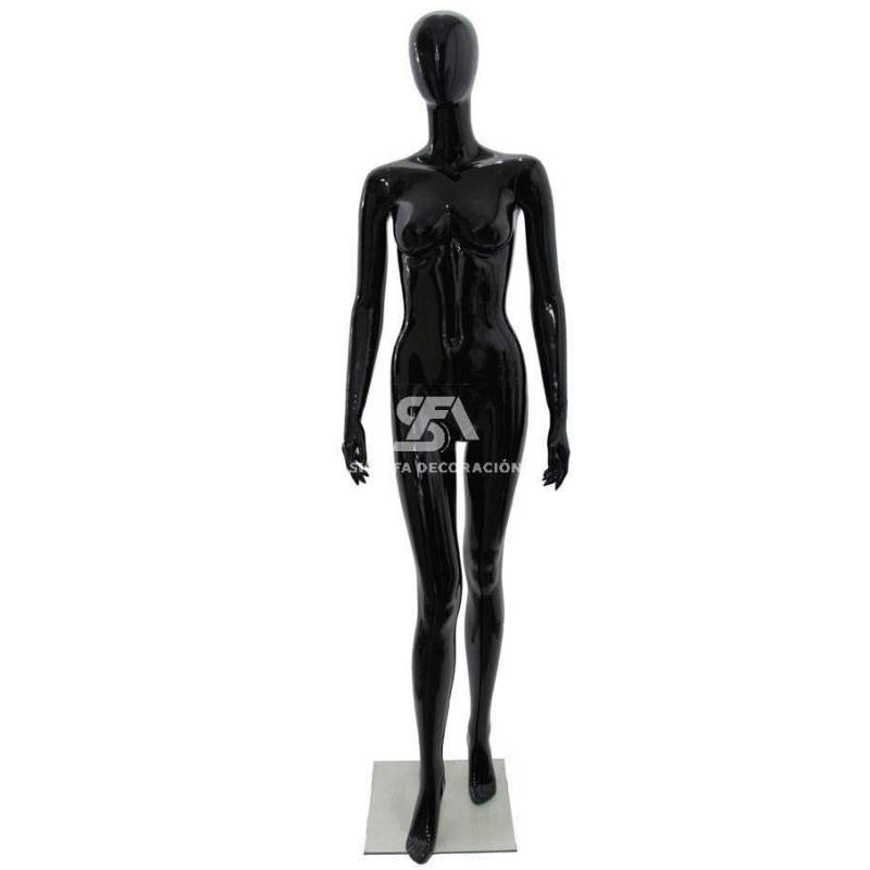 Maniquí mujer sin rostro y pose estática color negro brillo 178x40x40cm