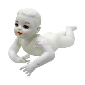 Foto de producto maniquí de bebé de fibra con cabeza y rostro tumbado color blanco
