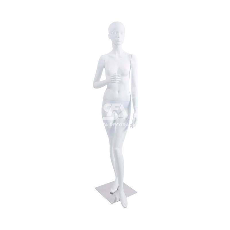Foto de producto maniquí femenino de fibra realista con rostro y cabello en color blanco mate