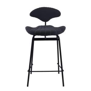 Foto de taburete de bar moderno negro con cojín y respaldo de terciopelo en color gris 88x18x16cm