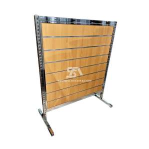 Foto de góndola de panel de lamas color madera de 2 lados 130x60x150cm