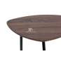 Mesilla baja triangular de madera clara y tres patas de forja 60x40x53 cm