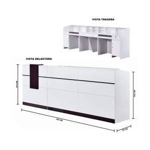 Medidas mostrador de madera blanco con detalles en negro