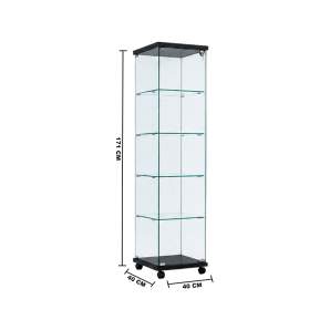 Medida vitrina expositora de vidrio con ruedas y cerradura 40 cm negro