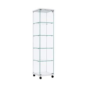 Vitrina expositora de vidrio con ruedas y cerradura blanco