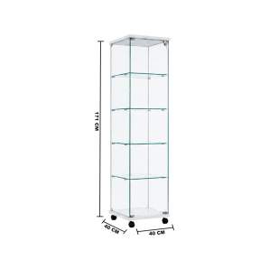 Medida vitrina expositora de vidrio con ruedas y cerradura 40 cm blanco