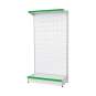 Estantería comercial panel perforado 2 estantes blanca portaprecio verde