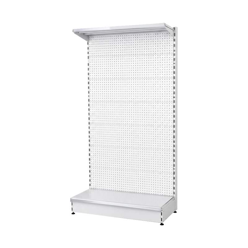 Estantería comercial panel perforado 2 estantes blanca portaprecio transparente
