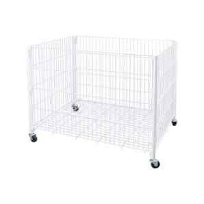 Cesta metálica blanca desmontable con ruedas