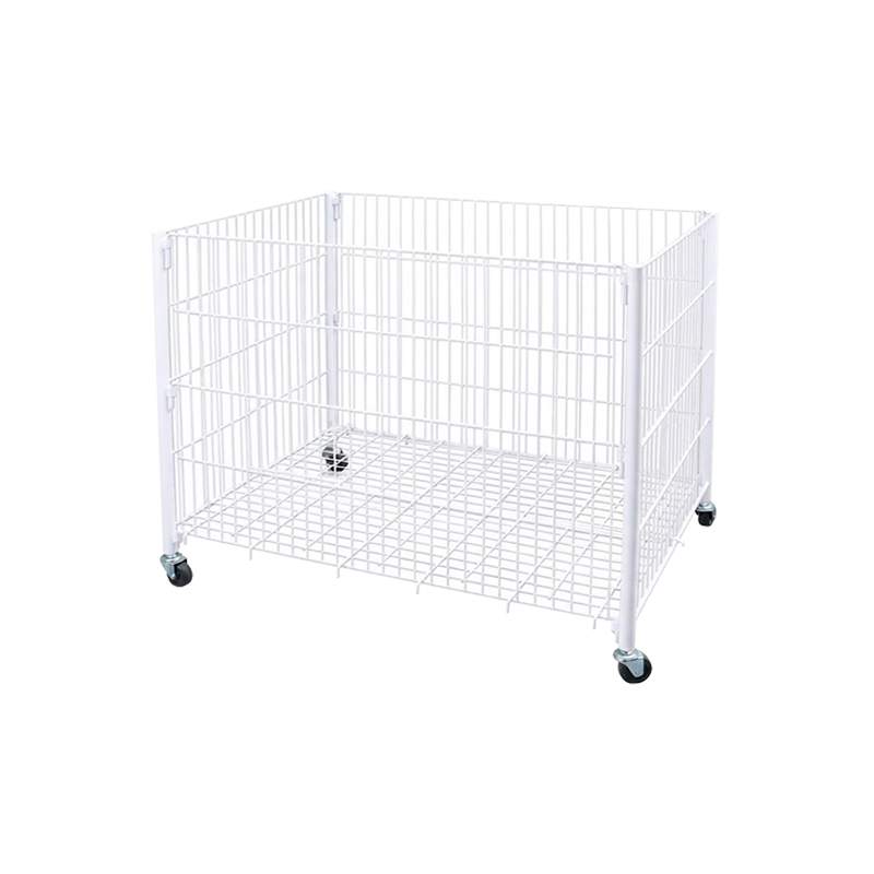 Cesta metálica blanca desmontable con ruedas 70*50