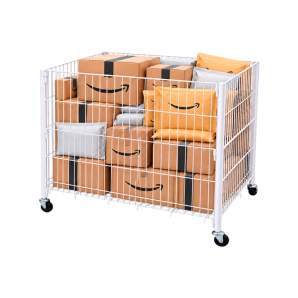 Idea de uso de cesta metálica blanca desmontable con ruedas