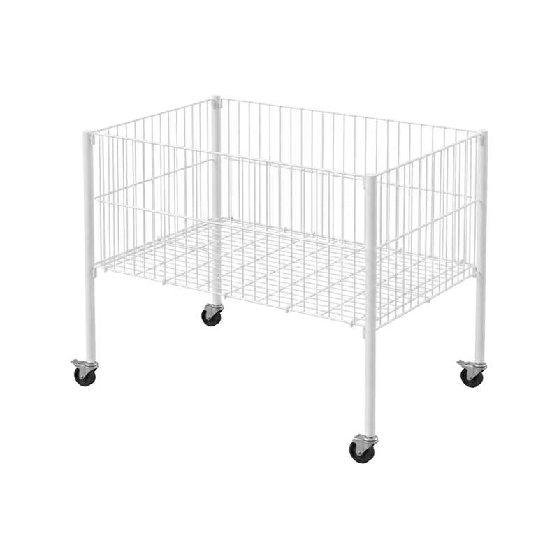 Cesta metálica elevada blanca desmontable con ruedas