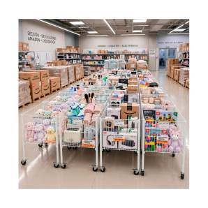 Tienda con cesta metálica elevada blanca desmontable con ruedas