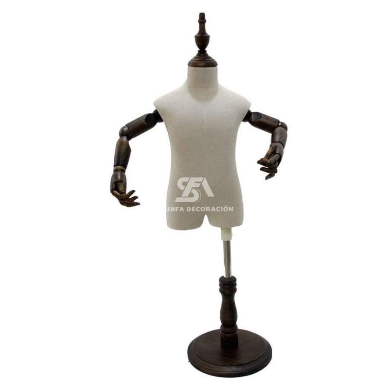 Foto de producto busto infantil con brazos articulados y base de madera